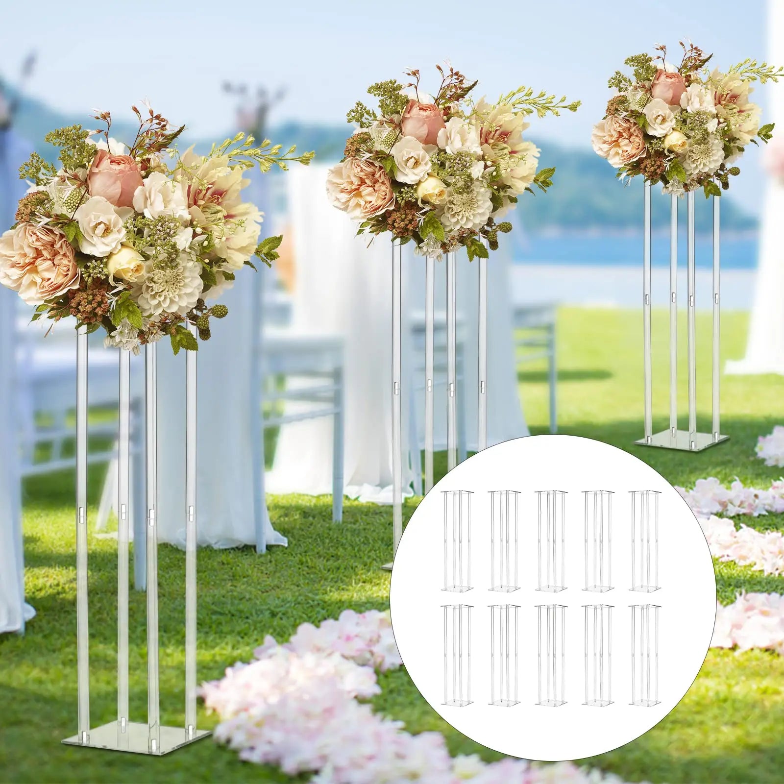 10 Pcs Acrylic Vase Column Stand 31.5 Inch Tall Centerpiece Wedding Decoration Vase Elegant Acrylic Flower Stand Tabletop Displa