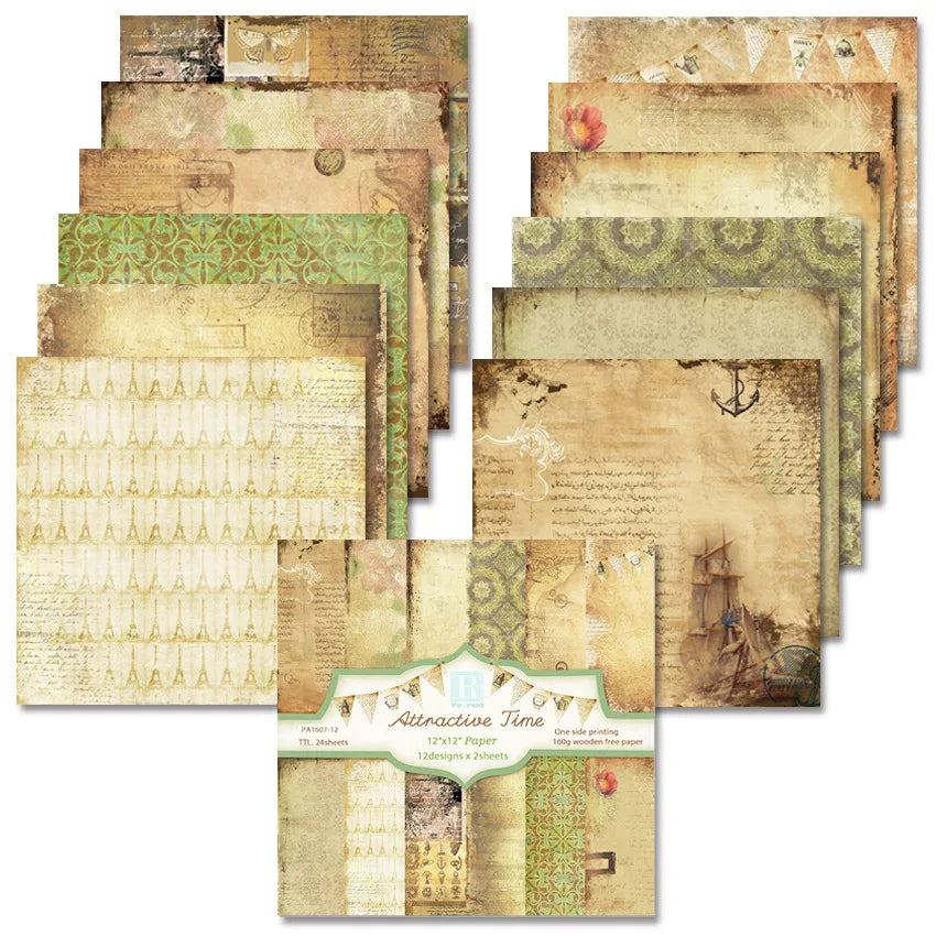 24 Sheets 30x30cm Craft Scrapbooking Paper Pad Watercolored Single-Side Printing Junk Journal Cardstock Supplies for Card