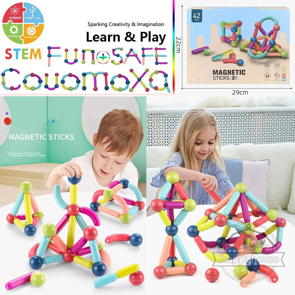 Magnetic Constructor Blocks Set Toys for Kids Magnet Stick Rod Building Blocks Montessori Educational Toys For Children Boy Girl