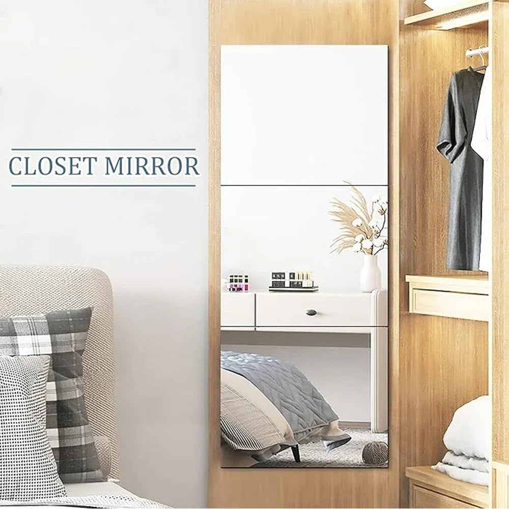 3D Mirror Wall Sticker DIY Square Acrylic Decal 2mm Full Body Wall Mirror Stickers for Bedroom Living Room Home Decor 2/4pcs