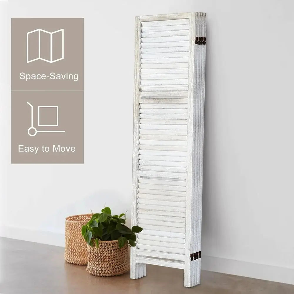 6-Panel Wooden Folding Privacy Screen with Shelves, Portable Room Divider for Home and Office