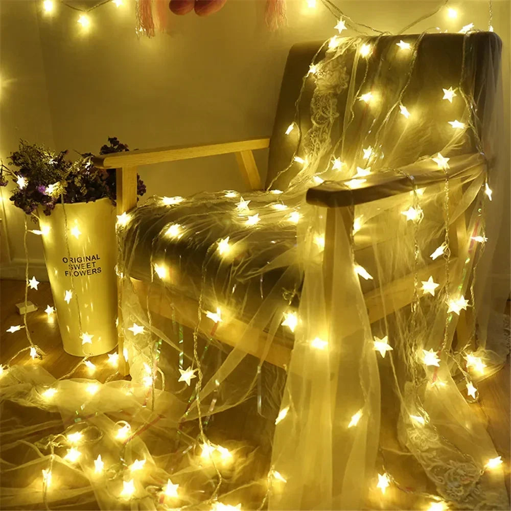 Battery Power Star String Lights Led Fairy Light Christmas Garland for New Year Wedding Party Camping Home Decoration Ramadan