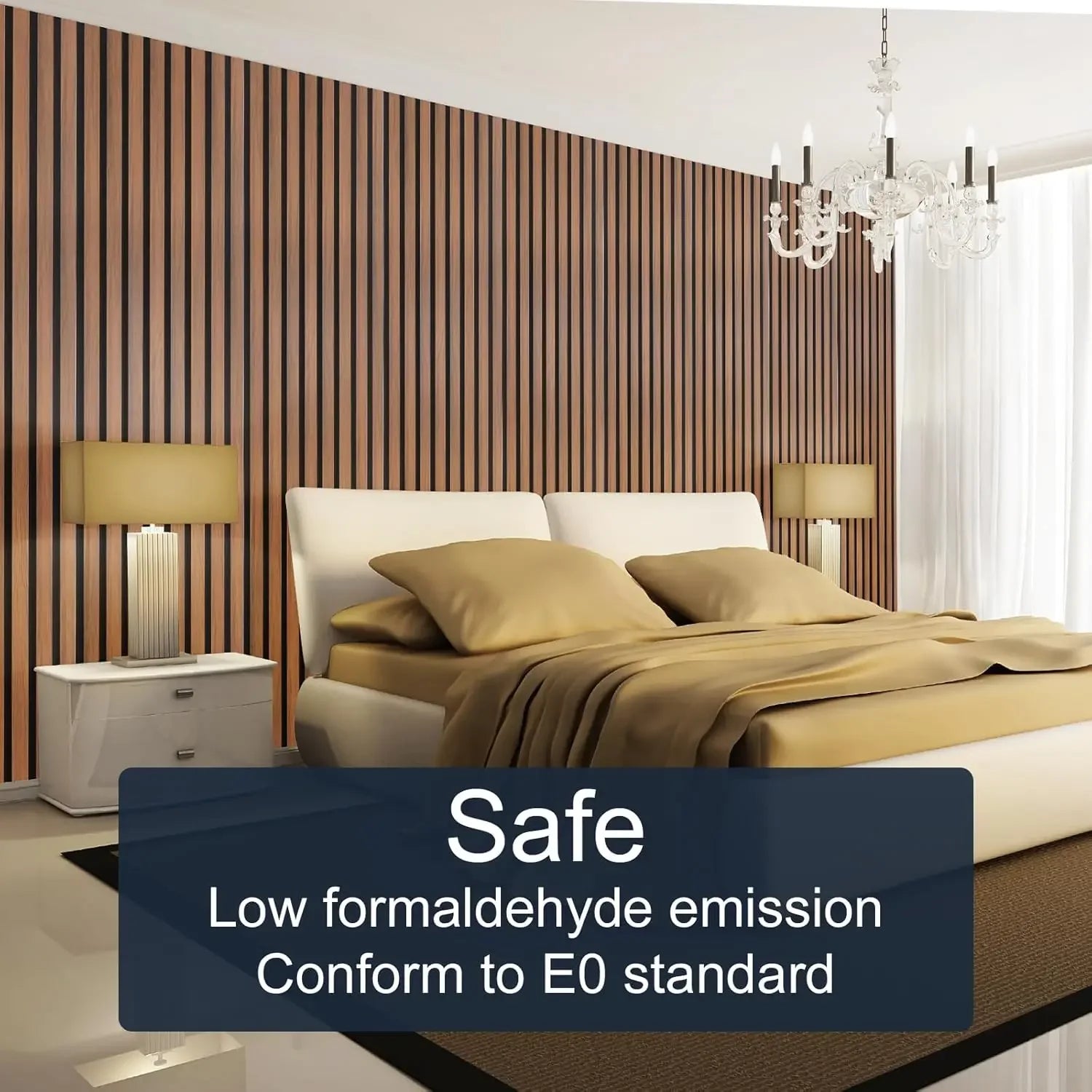 Soundproof Wood Slat Wall Panel for Interior Wall Decor Noise Cancelling, Acoustic Wood Panels for Wall, 4-Piece 96" x 12.6"