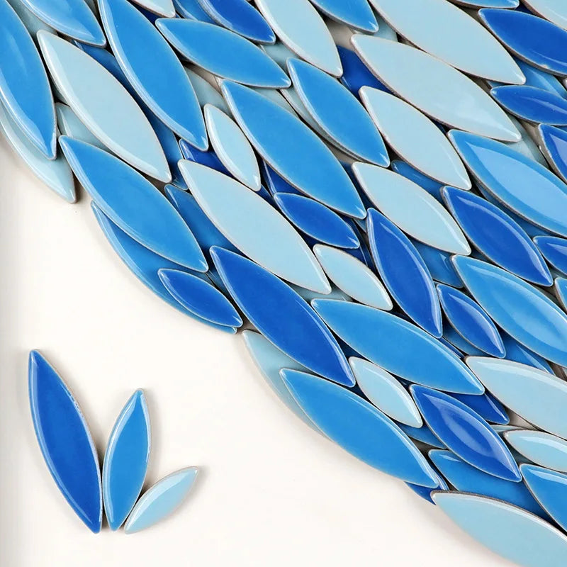 100g Willow Leaves Mosaic Tiles Porcelain Leaf-Shape Tile 3 Sizes Mix Multi Color DIY Mosaic Making Stones for Craft Arts Decor