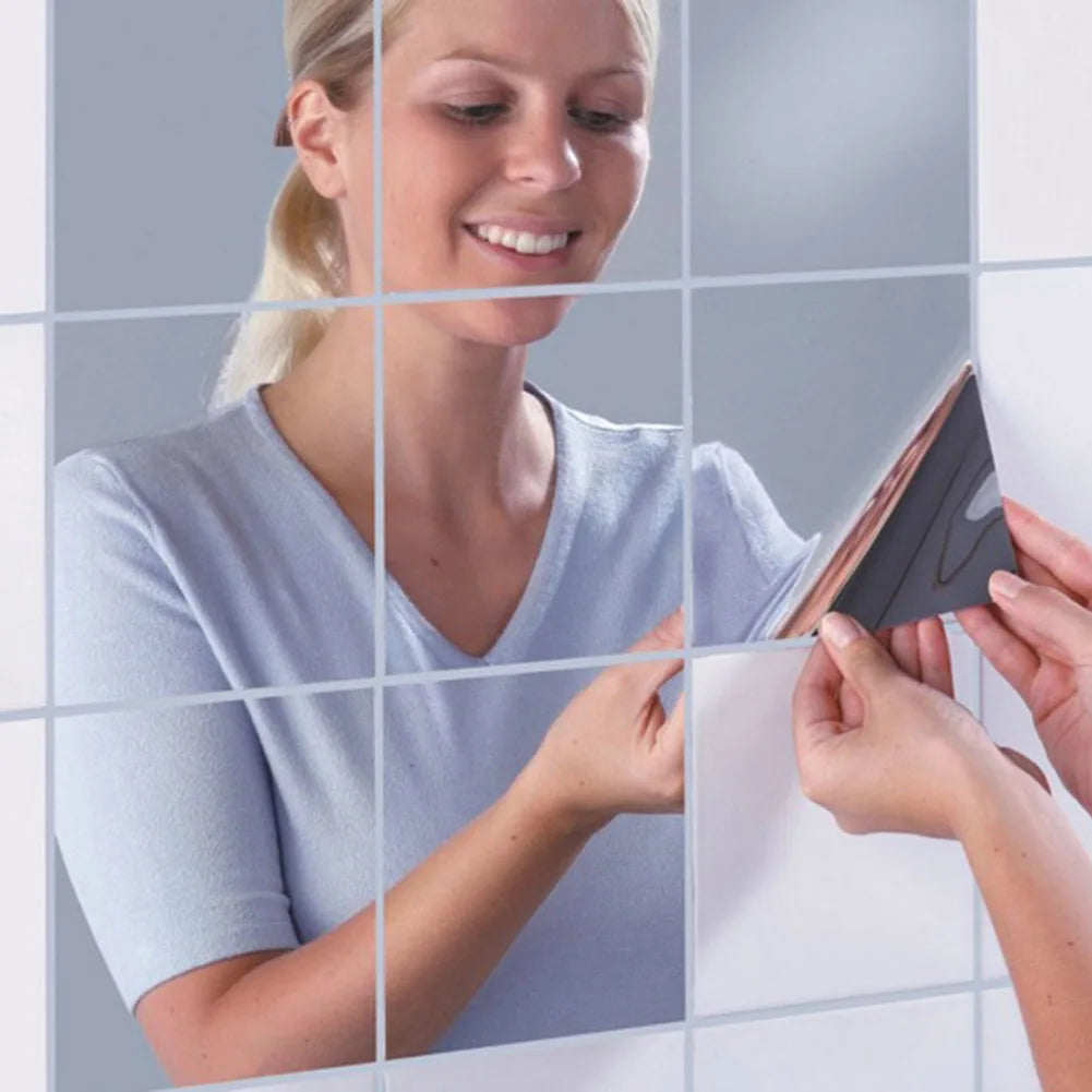 16pcs Square 3D Mirror Wall Stickers Self Adhesive High Quality Mirror Foil Wall Stickers DIY Wall Stickers Decor Bathroom Decor