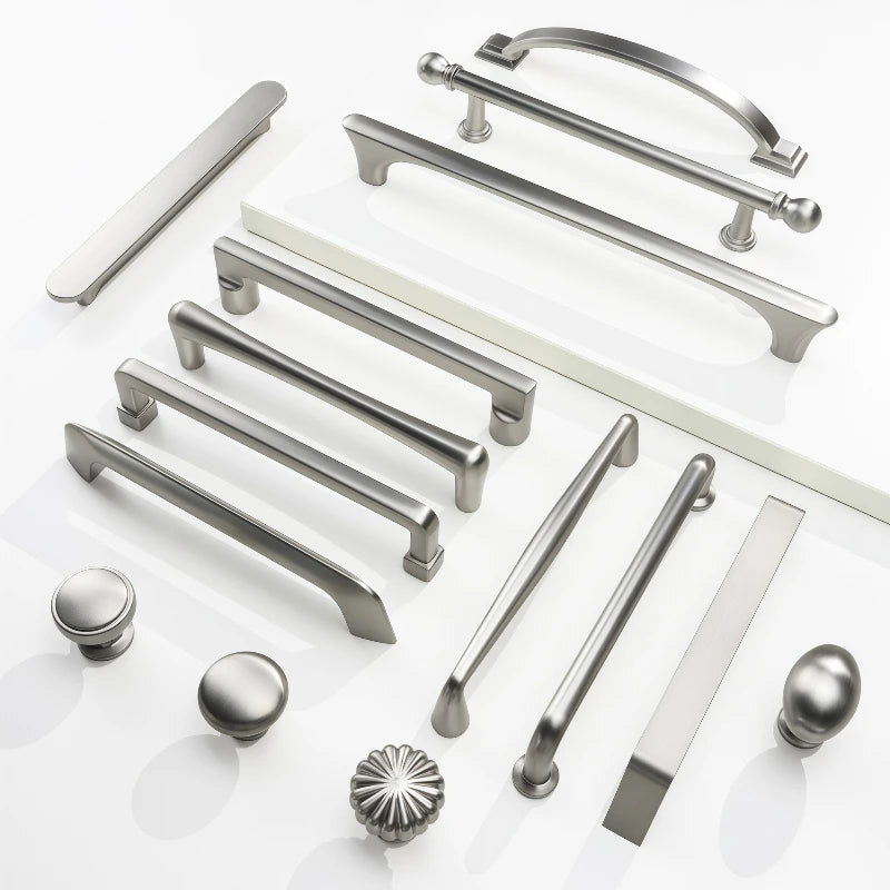 Nickel Brushed Kitchen Cabinet Pulls Silver Wardrobe Drawer Handles Zinc Alloy Single Hole Knobs Modern Furniture Door Handles