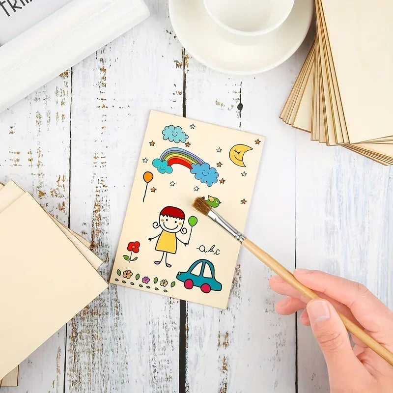 10pcs Unfinished Rectangular Wood Panels for DIY Craft Cutting Wooden Graffiti Painting Decorative Thin Boards  Art Supplies