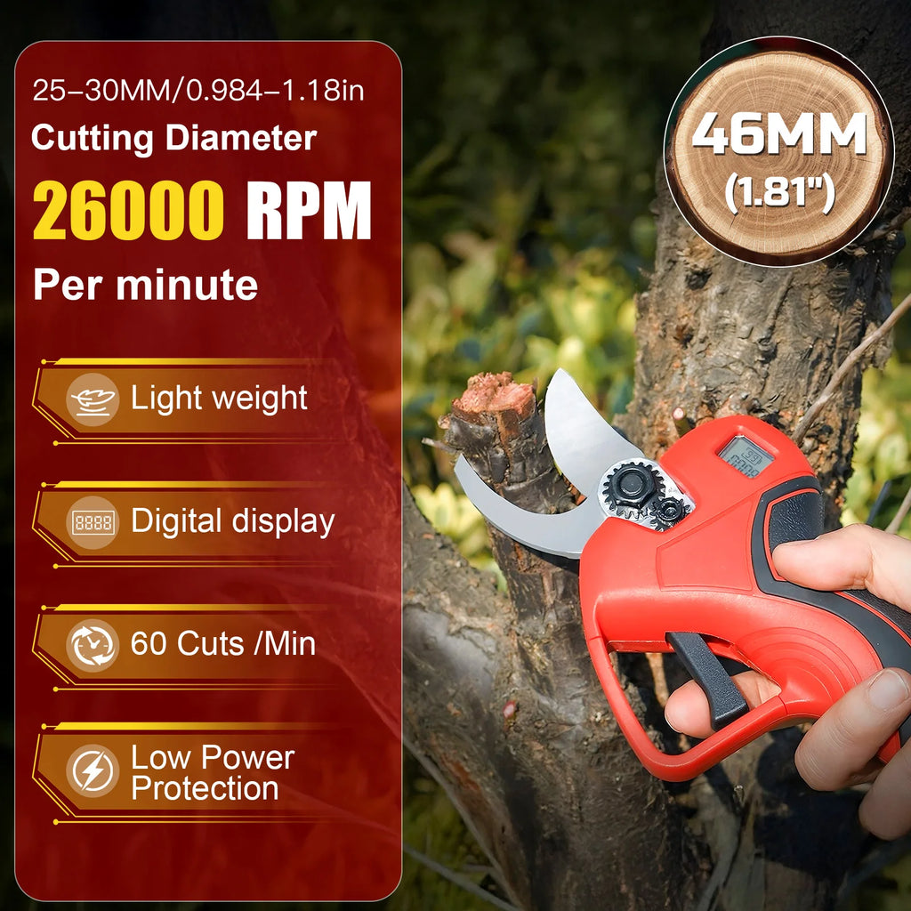 Electric Pruning Shears 46mm Cutting Diameter Cordless Power Pruner for Garden Tree Pruner Branch,Garden Scissors w/ LCD Display