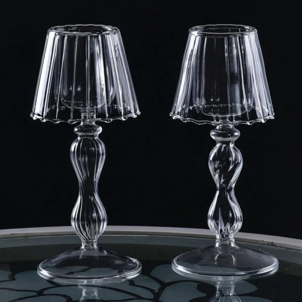 Clear Vintage Glass Candle Holder Romantic Candlelight Table Lamp Shape Candlestick Nordic Wedding Party Desktop Decoration