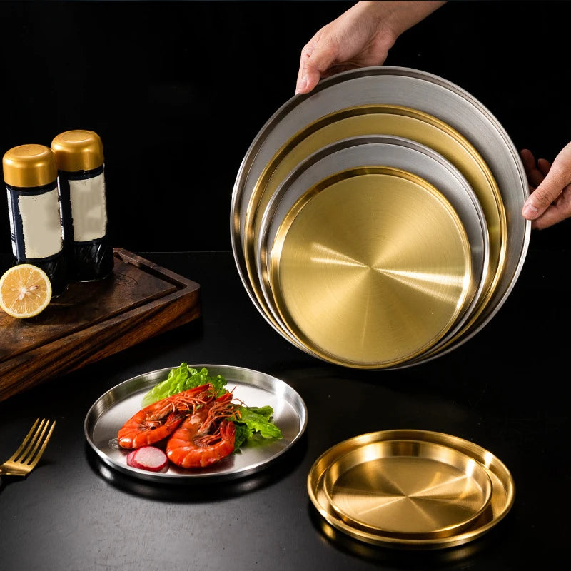 Kitchen Bar Tableware Cake And Fruit Snack Plate Kitchen Accessories Stainless Steel Plate Camping Picnic Plate