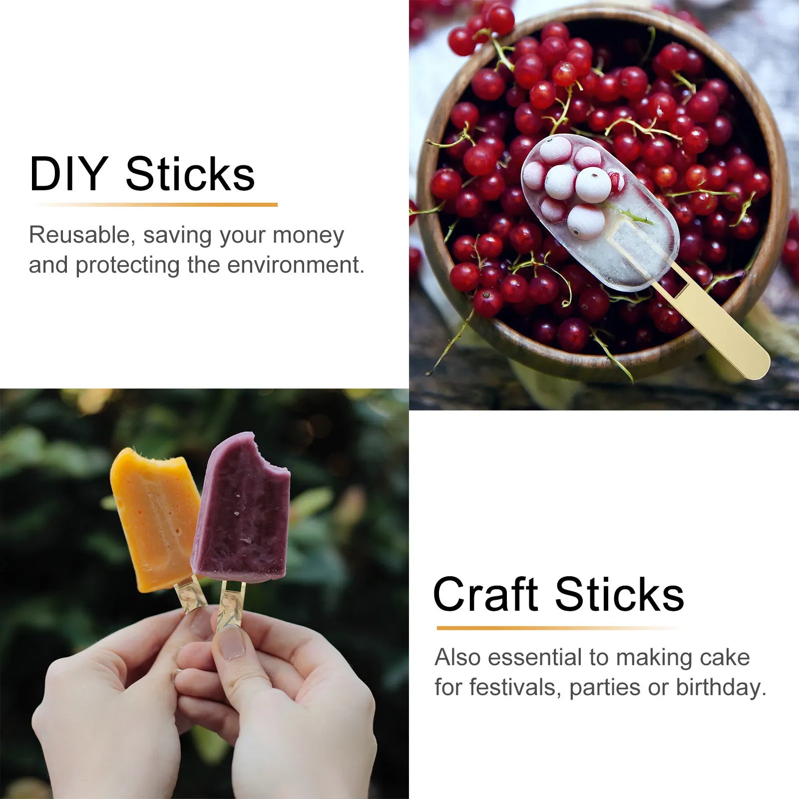 20Pcs DIY Popsicle Stick Reusable Natural Wood Sticks for Crafting Baking Cake Decor Holiday Party Essentials DIY Popsicle Stick