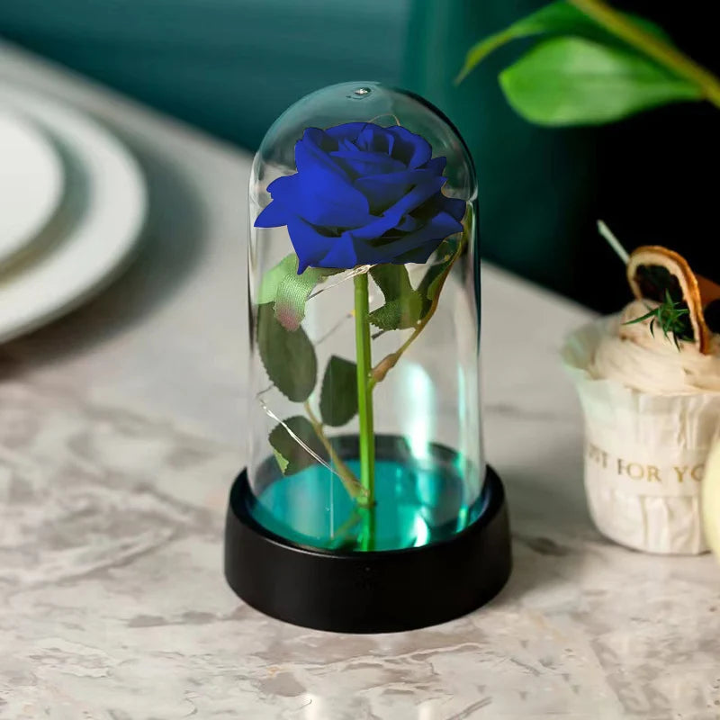 Artificial Rose Flowers LED Light Foil Flower In Glass Cover Eternal Rose Wedding Home Decor Birthday Mother's Day Gift