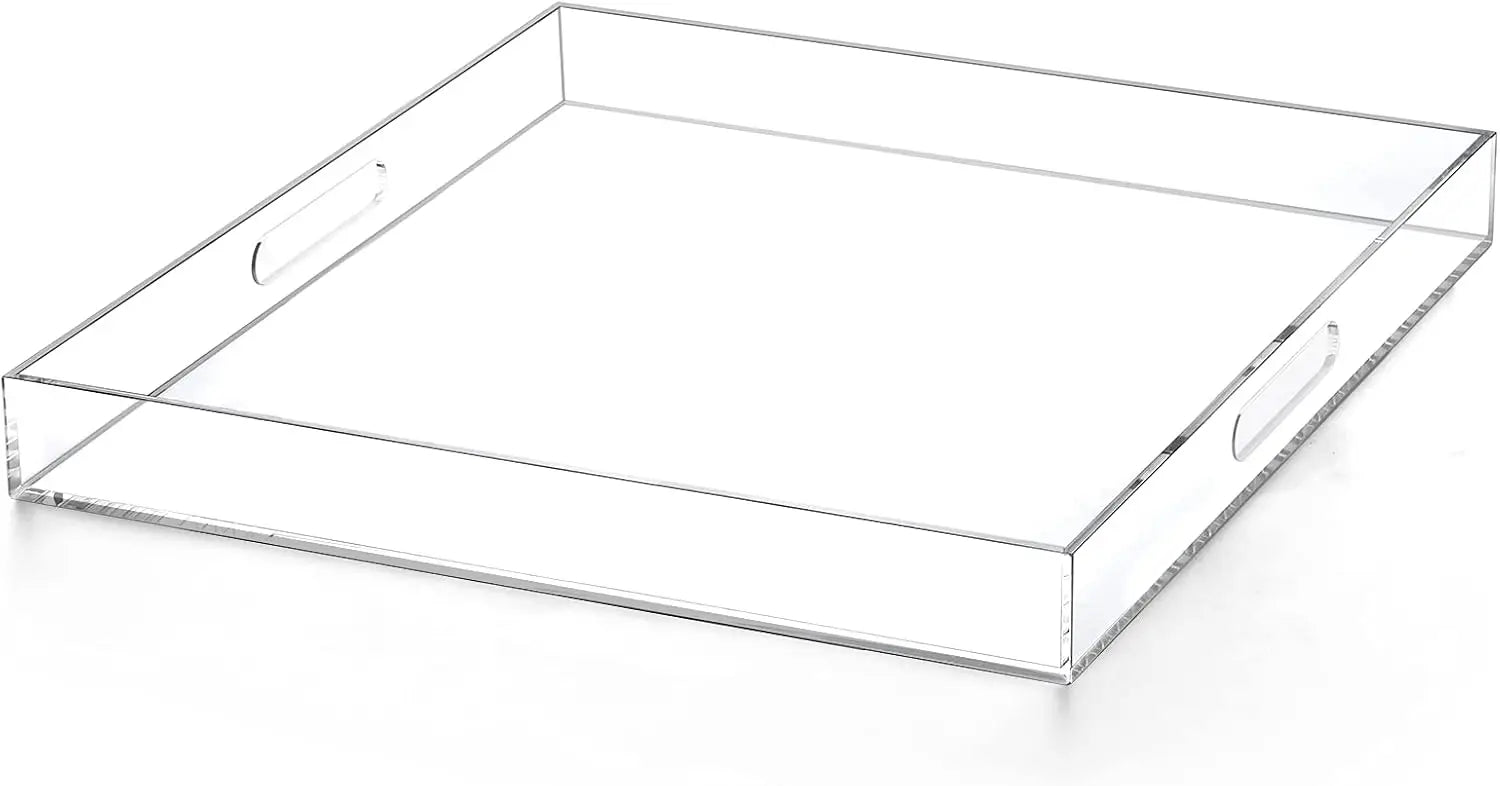 Large Clear Acrylic Ottoman Tray with Handles, 24x24 Inch Serving Organizer for Living Room Bedroom Kitchen
