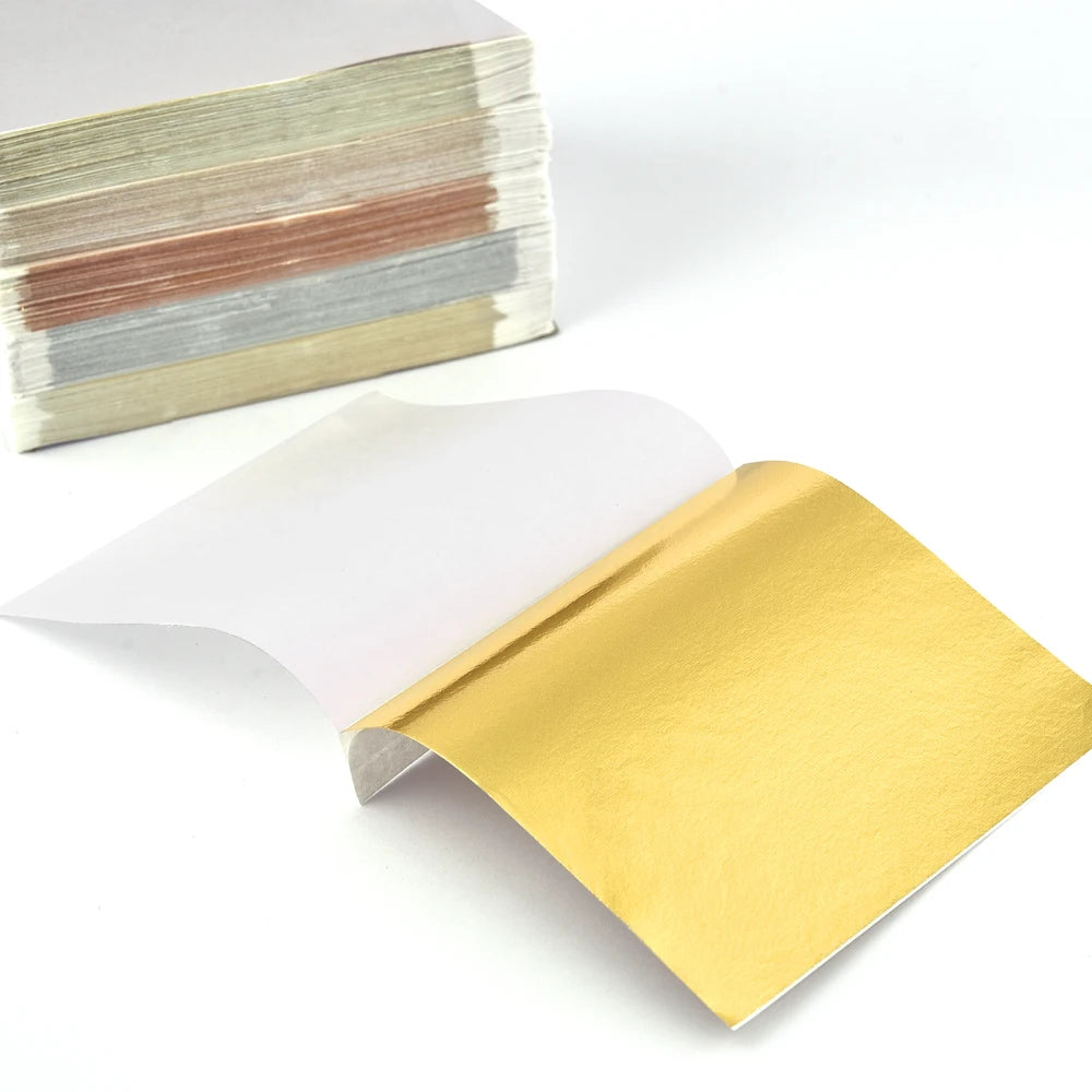 100pcs Imitation Gold Silver Foil Paper Leaf Gilding DIY Art Craft Paper Birthday Party Wedding Cake Dessert Decorations