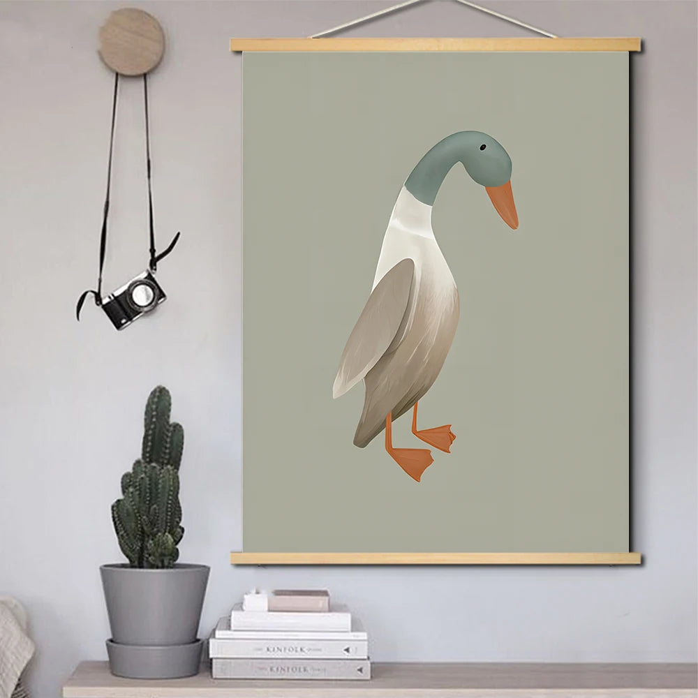 Lions Rabbit Geese Owls Snails Duck Flower Wall Art Canvas Solid Wood Hanging Scrolls Painting Pictures Baby Kids Room Decor