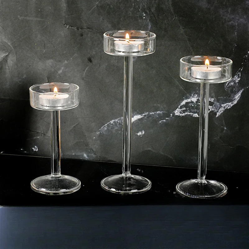 【High Quality Crystal Glass Candle Holder】High-Legged Minimalist Modern Candle Holder Domestic ornaments Create a Romantic Dinne