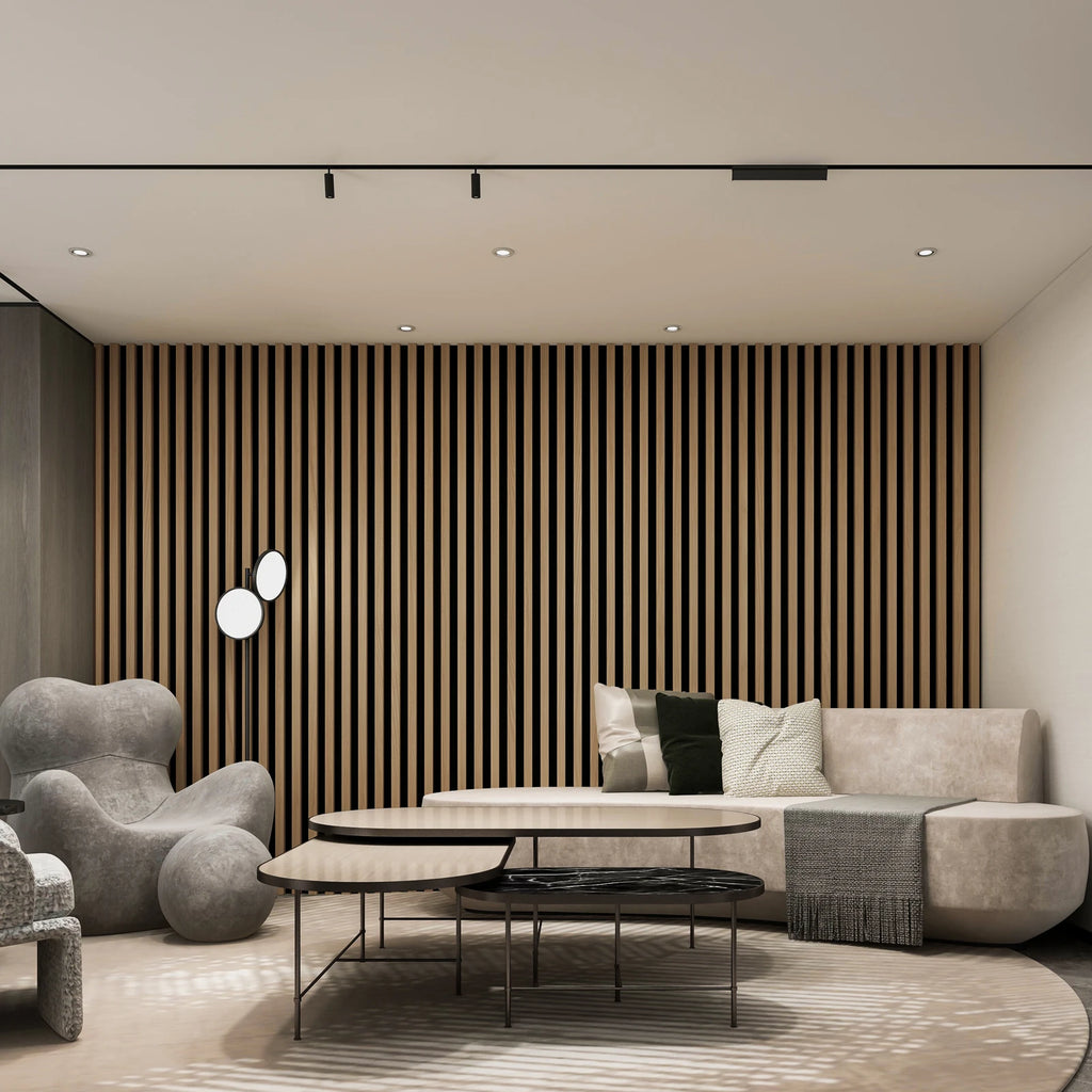 Art3d  4-Panels, Textured Wood-Look 3D Wall & Ceiling Tiles Noise Insulating MDF Grille Design,Acoustic Panels, 24" x 12"