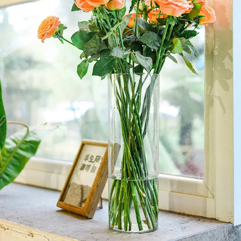 2PCS acrylic cylindrical transparent vase, home decoration, suitable for desks, offices, wedding center decoration