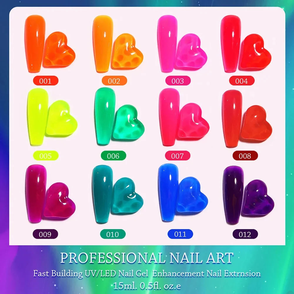 Nail Extension Gel Kit, 12 Colors Extension Nail Extension Gel Set Soak Off UV Gel For All In One Kit Builder Nail Gel Gift