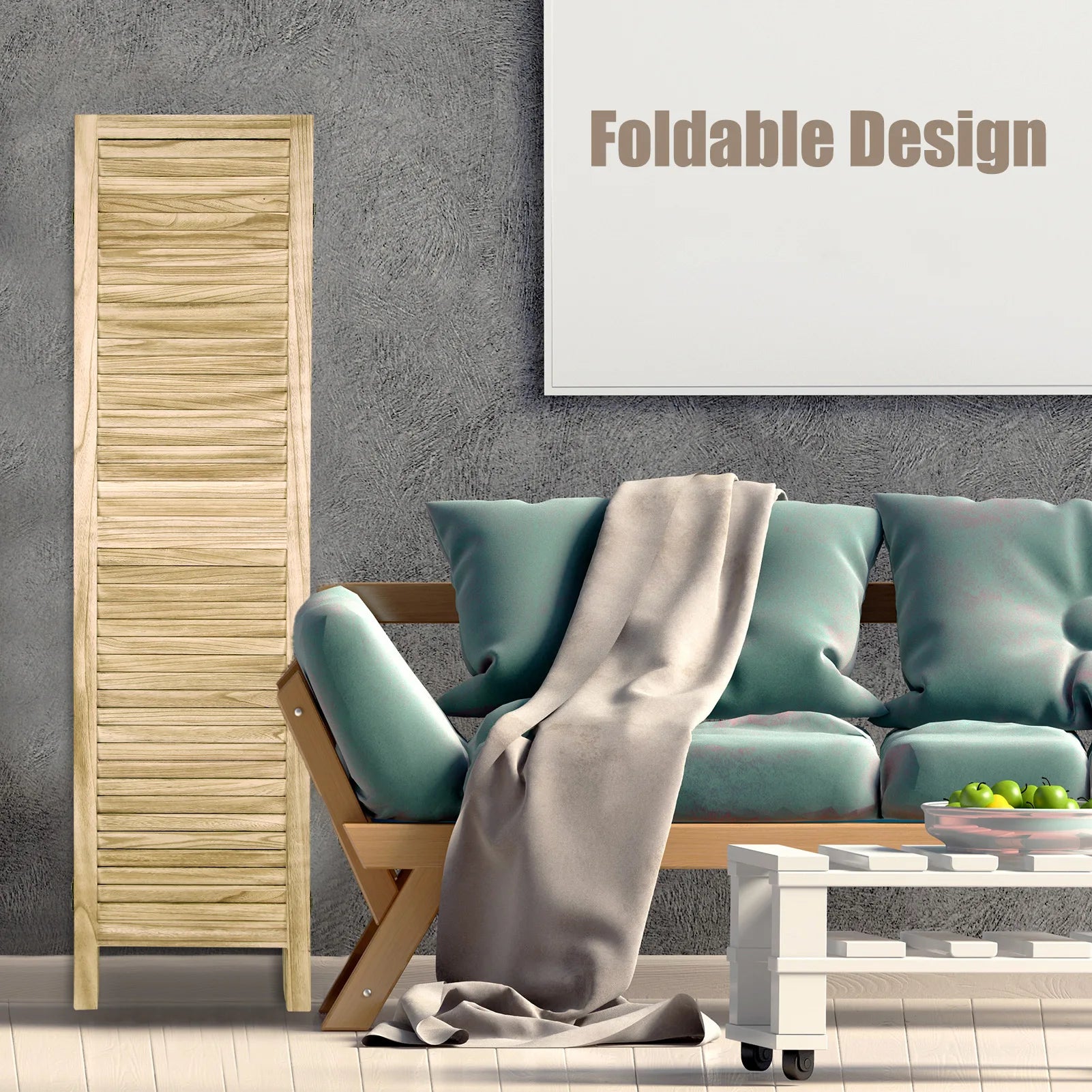 6 Panel Wood Room Divider, Folding Room Divider Privacy Screen, Freestanding Louvered Divider Screen for Home Office Restaurant