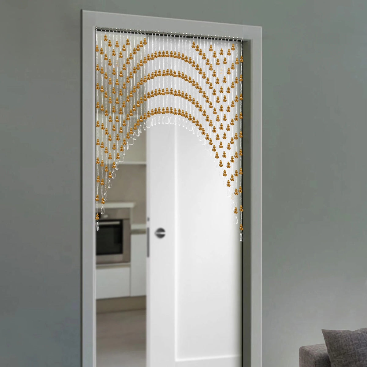 40 Strand Amber Crystal Beaded Door Curtain for Home Décor, Bohemian Room Divider & Vintage Doorway Partition, Hanging Beads