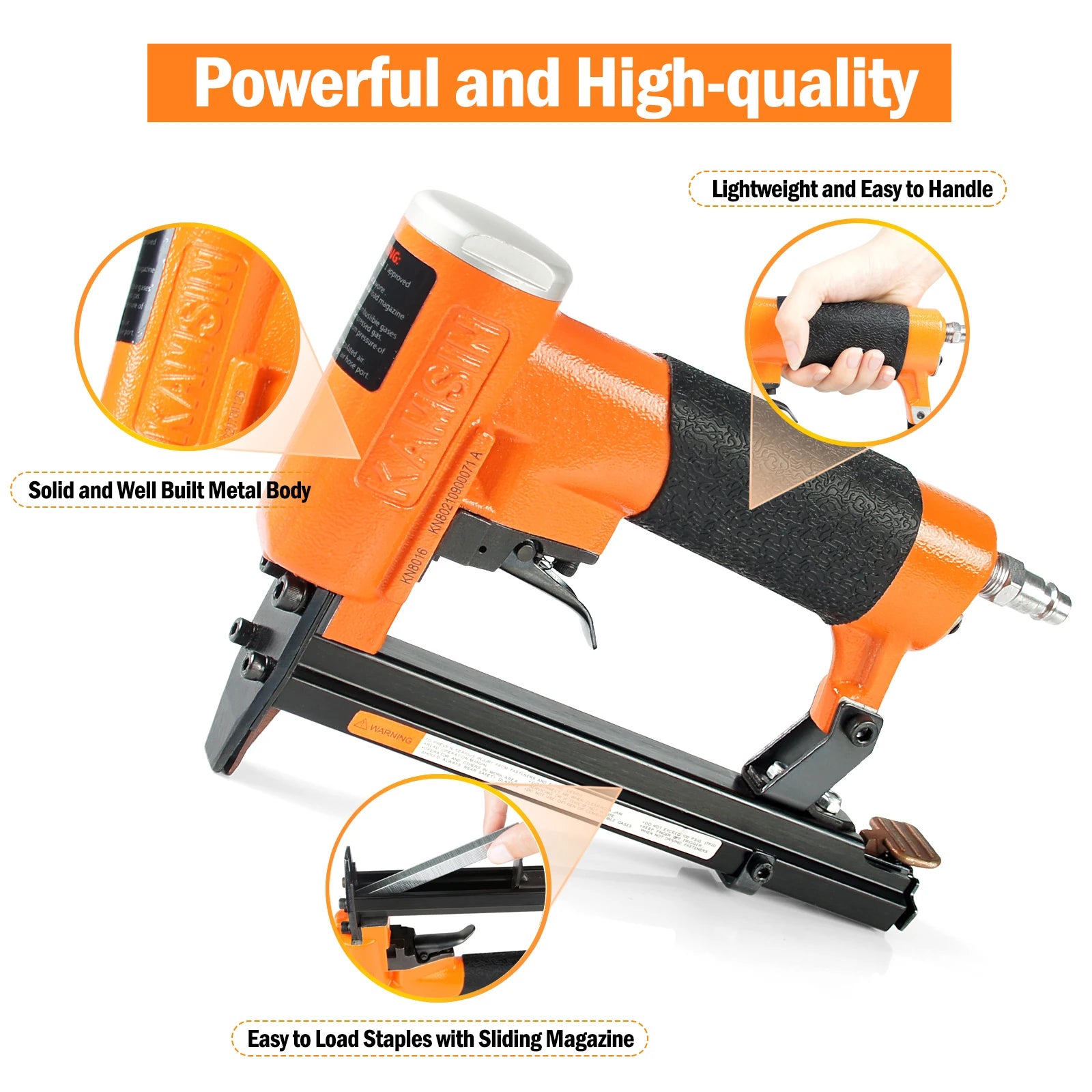 KAMSIN KN8016 Pneumatic Upholstery Stapler, 21GA, 80 Type, 1/2 Crown, Air Furniture Stapler, Fine Wire Staple Gun