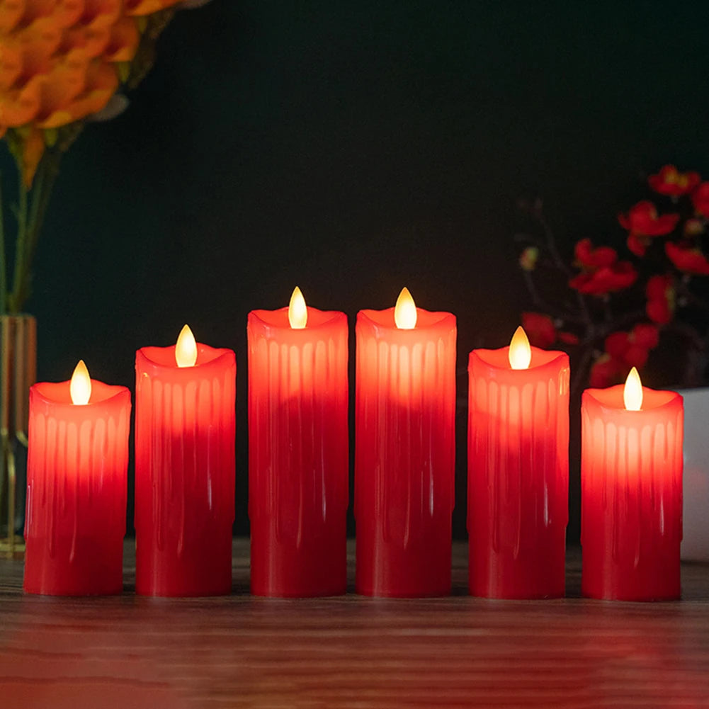 Flameless LED Candle Creative Red Auto Swing Flameless Candle Home Festival Halloween Christmas Party Decor Candle Light