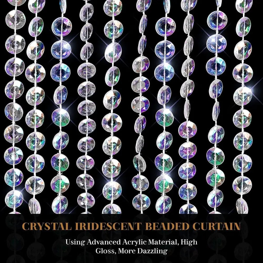 3FT x 6.5FT Iridescent Crystal Beaded Curtain, 36 Strands Clear Acrylic Beads, Hanging Room Divider for Party Decor