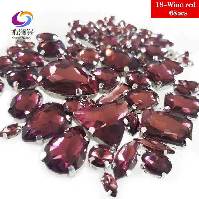 68Pcs Mix Crystal Sliver Claw Setting Rhinestones Sewing Clothe For Needlework Stone DIY Sew On Wedding Dress Shoes Bags