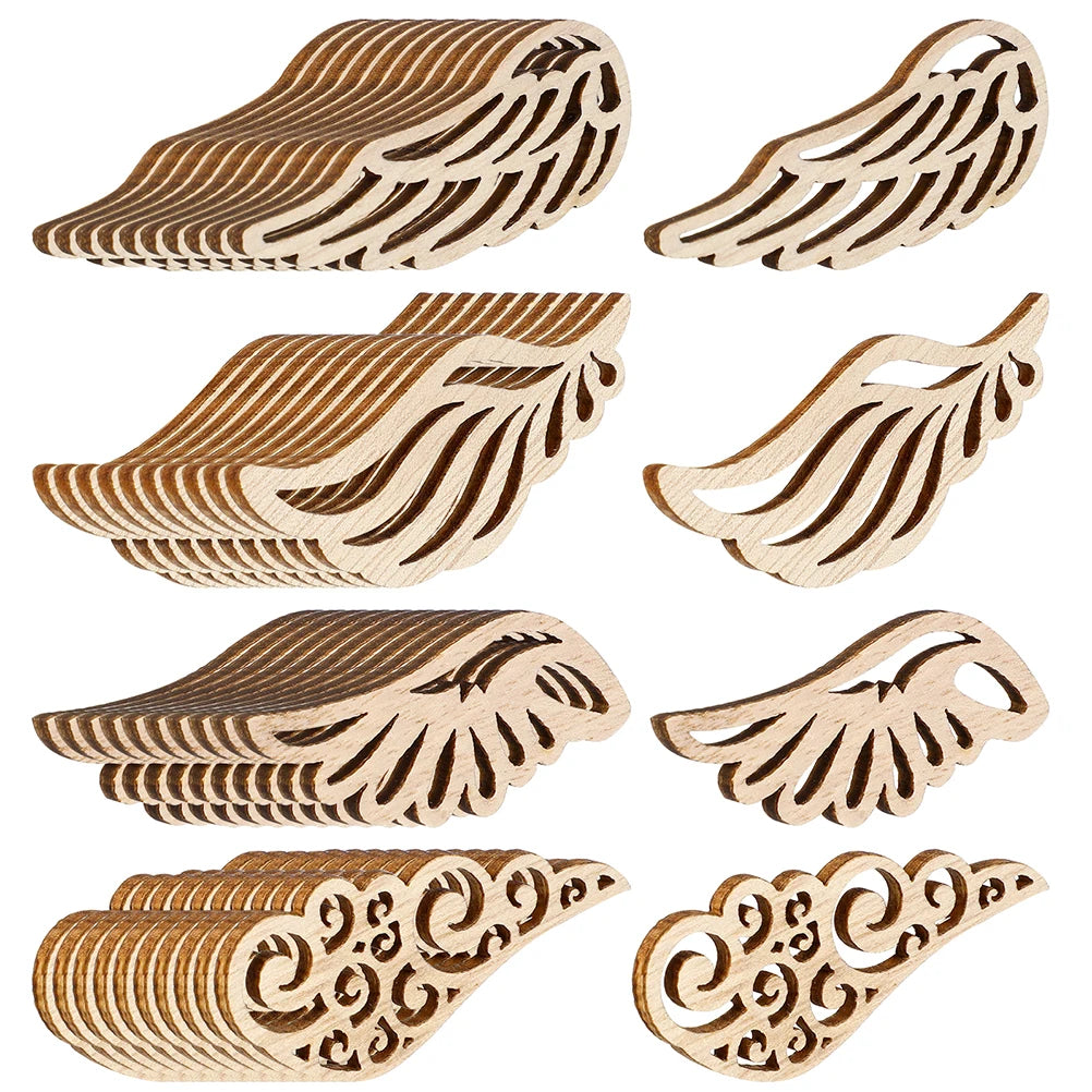 40pcs Wood Wing Cutouts Angel Shape Unfinished Wooden Slices For Diy Craft Ornament Christmas Party Supplies Hanging Decor
