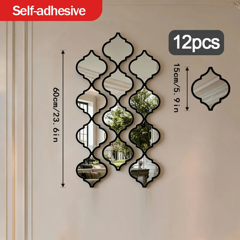12pcs Large Moroccan Mirror - Wall-Mounted for Living Room, Hallway - Elegant Decorative Accent Wall Decor, Wall Mirror Decor