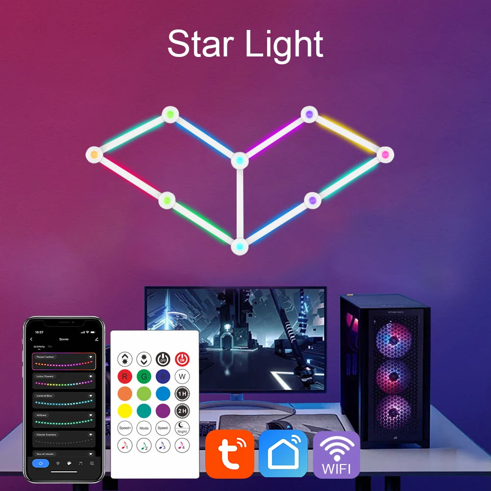 Wiscolor LED RGB Smart Wall Light DIY Atmosphere Night Light Game Room TV Backlight Decorative Wall Light Bar Music Rhythm APP