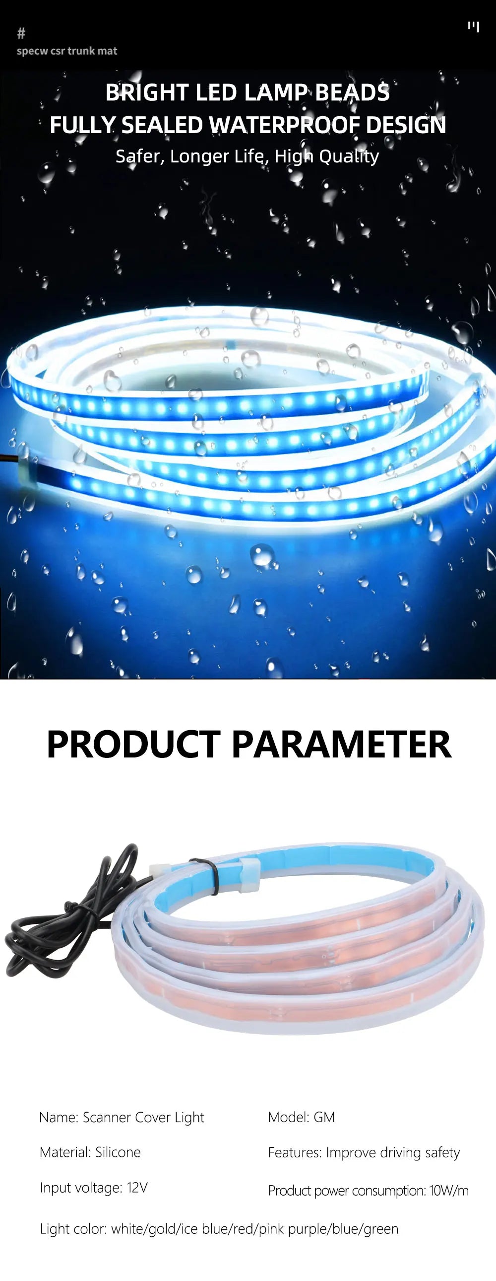 150 180cm Car Engine Hood Decorative Lights LED Daytime Running Light Strip White Dynamic Scan Starting Auto Exterior Accessorie