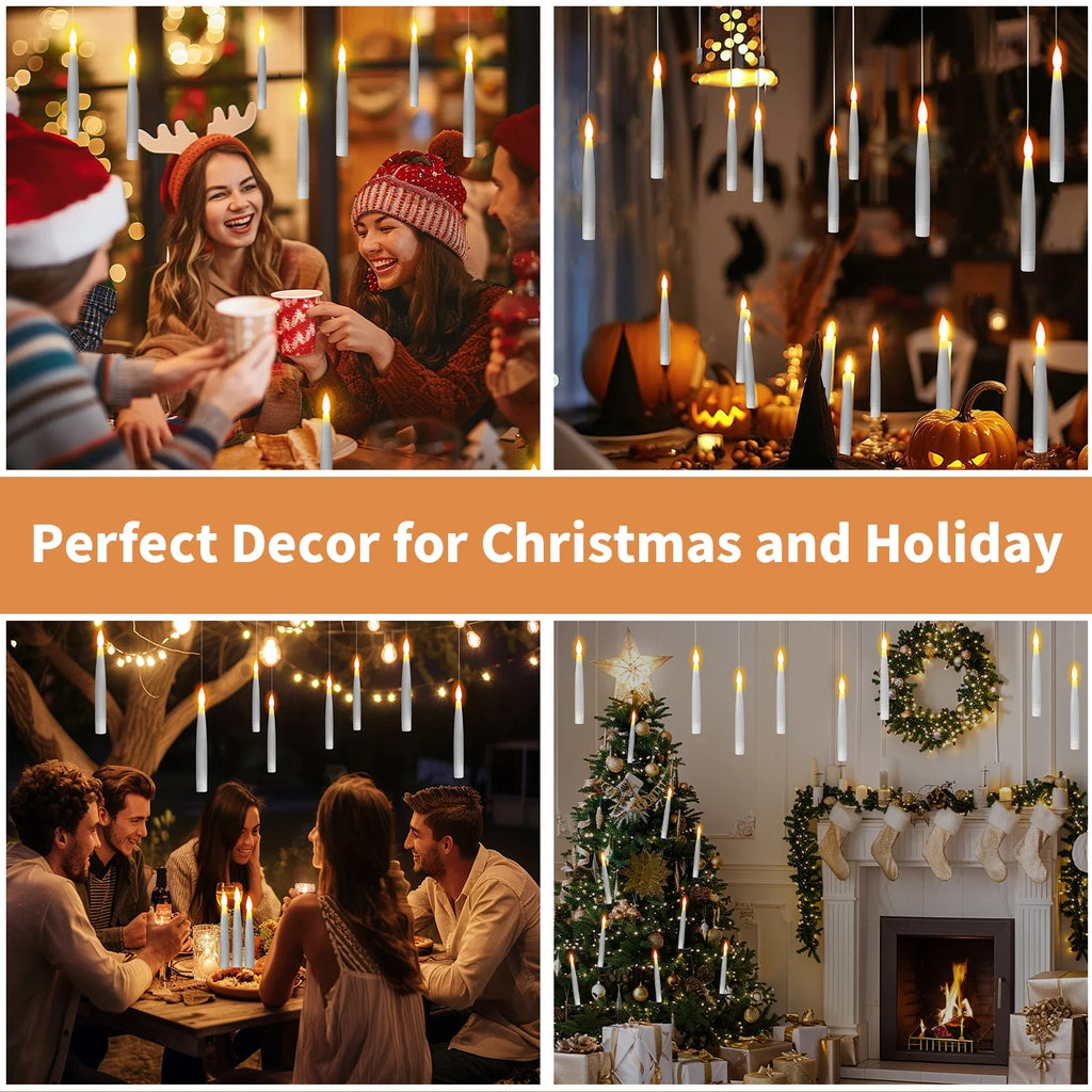 Flameless Taper Floating Candles with Magic Wand Remote Timer Flickering LED Hanging Christmas Halloween Decorations(12 Pack)