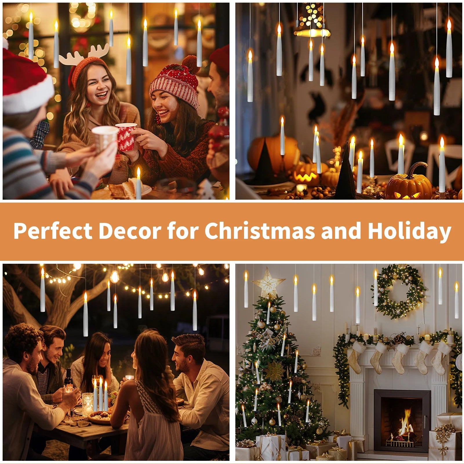Flameless Taper Floating Candles with Magic Wand Remote Timer Flickering LED Hanging Christmas Halloween Decorations(12 Pack)