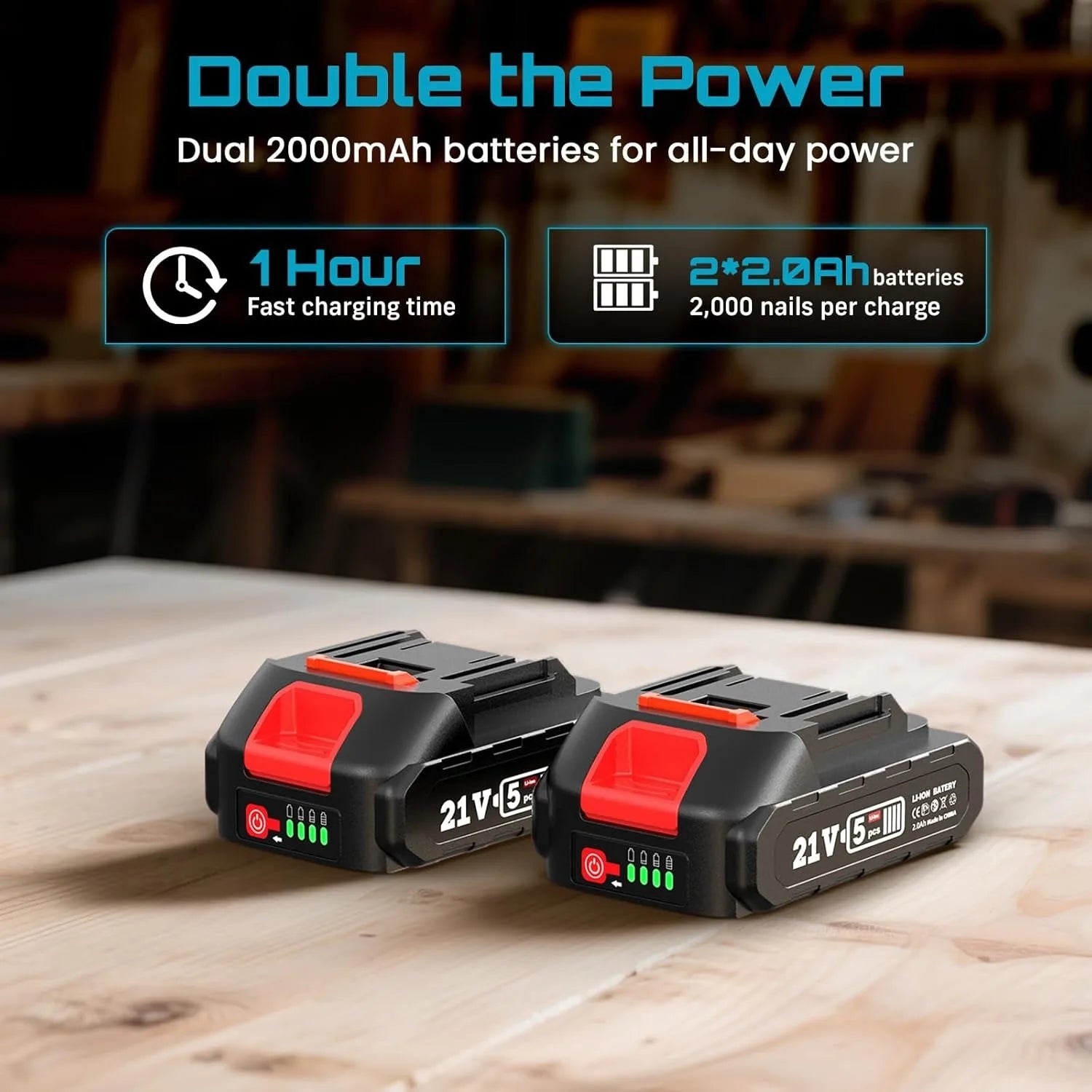 SEESII 18 Gauge Cordless Brad Nail Gun 1000 Brad Nails Cordless Stapler Framing Nailer Furniture Power Tool With 2pcs Battery