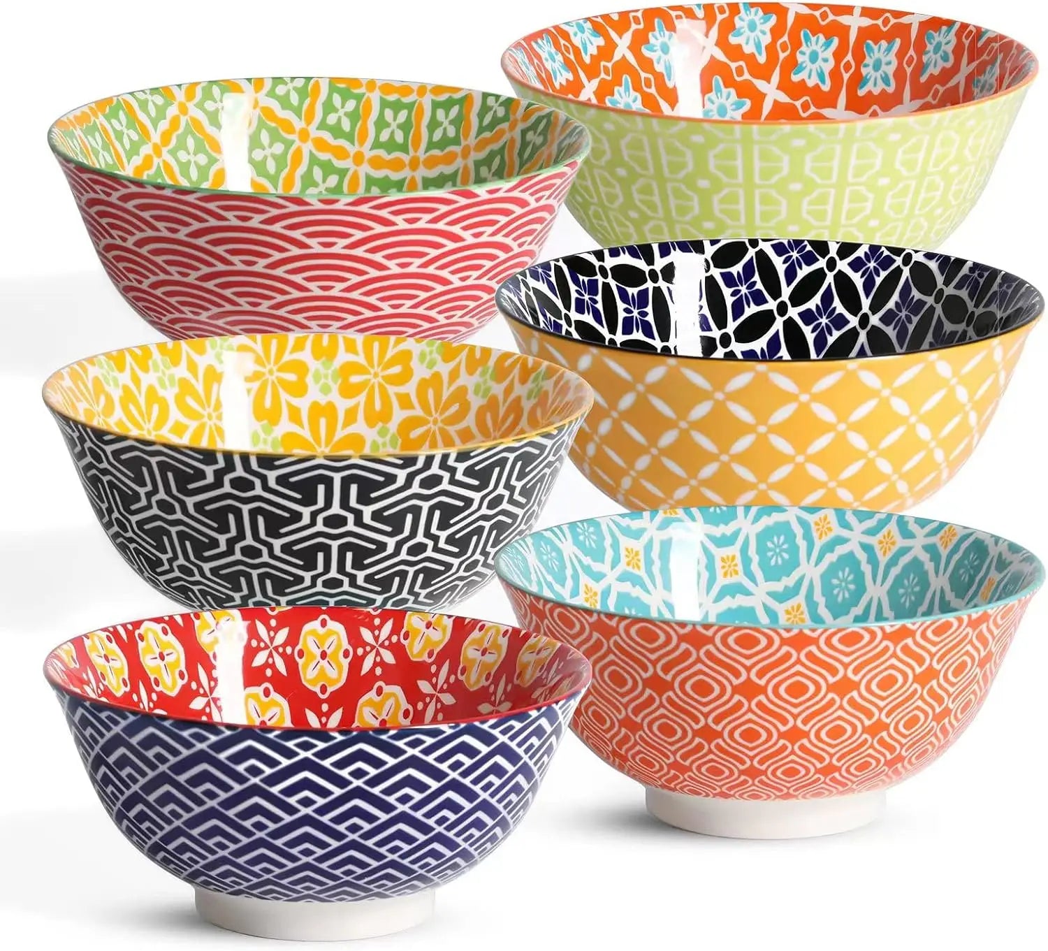 Colorful 23 Oz Ceramic Cereal Bowls Set of 6 for Soup, Salad, Dessert, Pasta & Ice Cream