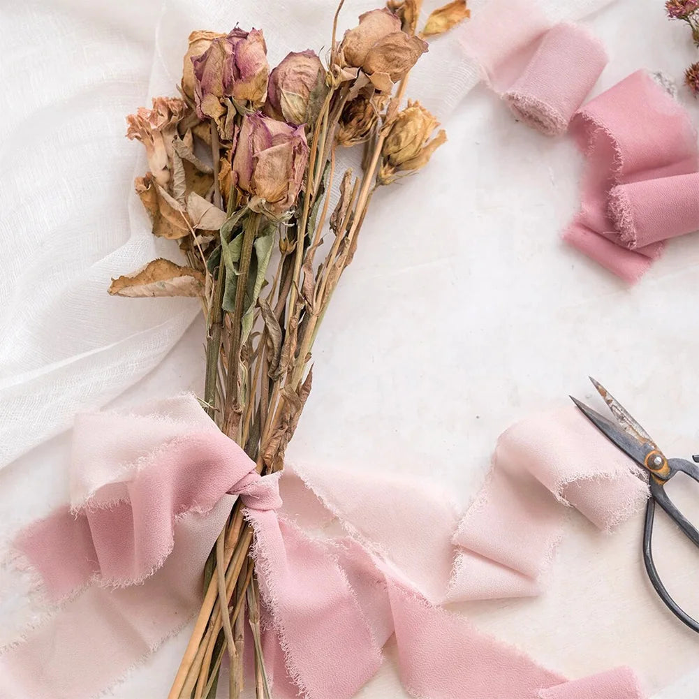 3 Roll Chiffon Silk Ribbon Wear Resist Frayed Edge Ribbon Silk-Like Soft Ribbon for Wedding Invitation Bouquet Wrapping