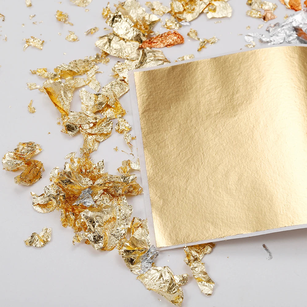 100pcs 8x8cm Imitation Gold Silver Foil Glitters Paper Leaf Sheets DIY Resin Filler Jewelry Making Art Crafts Decor Design Paper