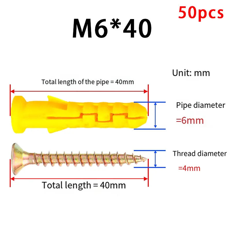 50-Set Drywall Anchor & Screw Assortment Kit Self-Tapping Screws Kit M6 & M8 Stainless Steel Expansion Screws Cross Tips Screws