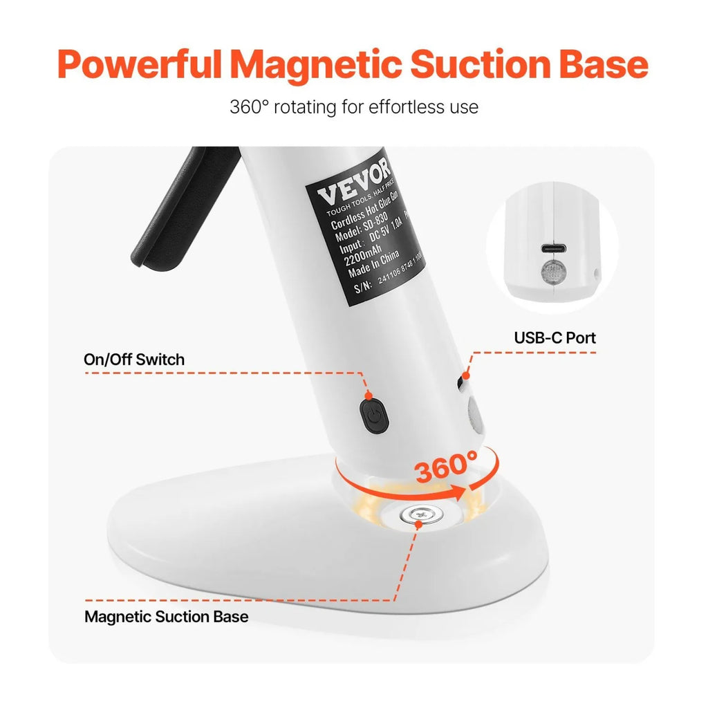 Cordless Hot Glue Gun, 3-Minute Fast Preheat with PI Film Tech, 2200mAh Battery & Magnetic Base for Home/Office/Crafts
