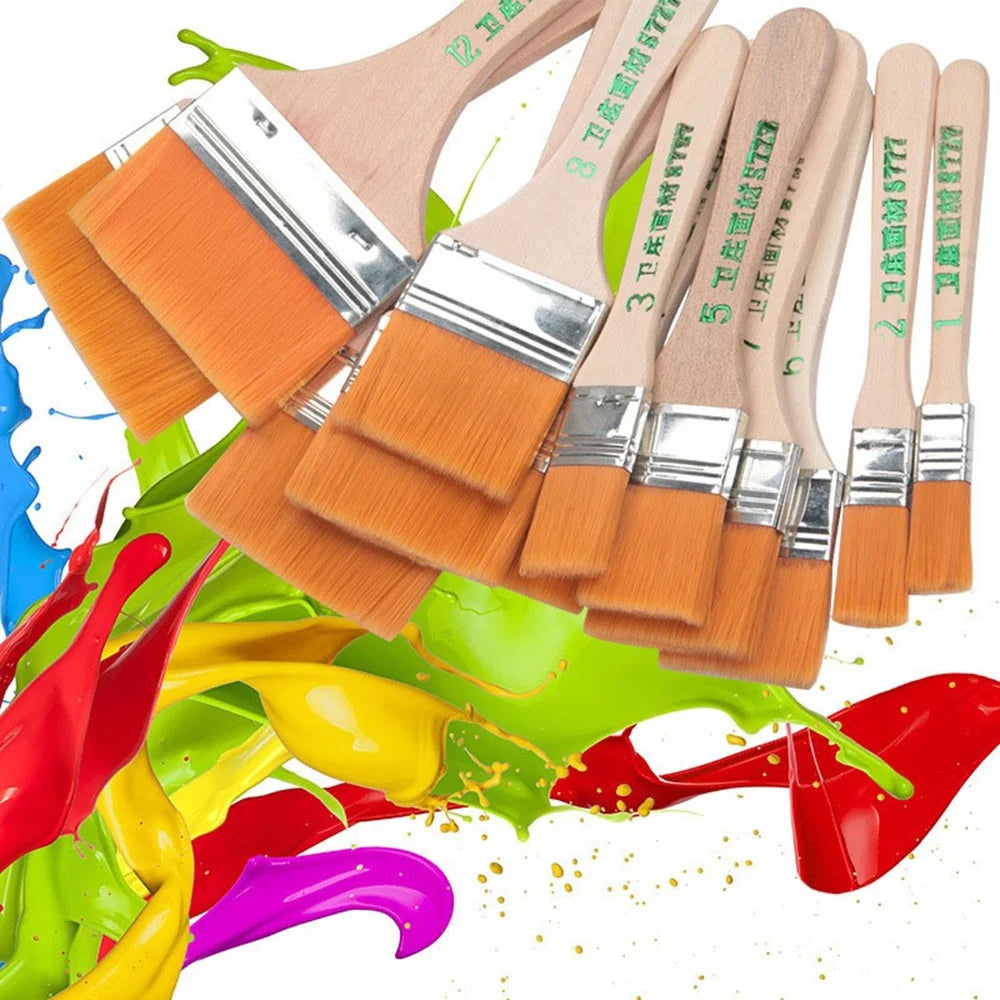 12Pcs/Set High Quality Nylon Paint Brushes With Different Sizes And Wooden Handles Ideal For Acrylic Oil And Watercolor Painting