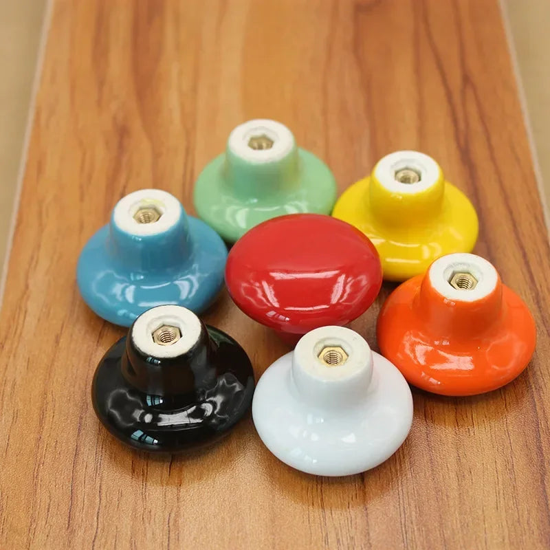 Colorful Ceramic Door Handles Round Cabinet Knobs Cupboard Drawer Wardrobe Pull Knob Furniture Candy Color Accessories