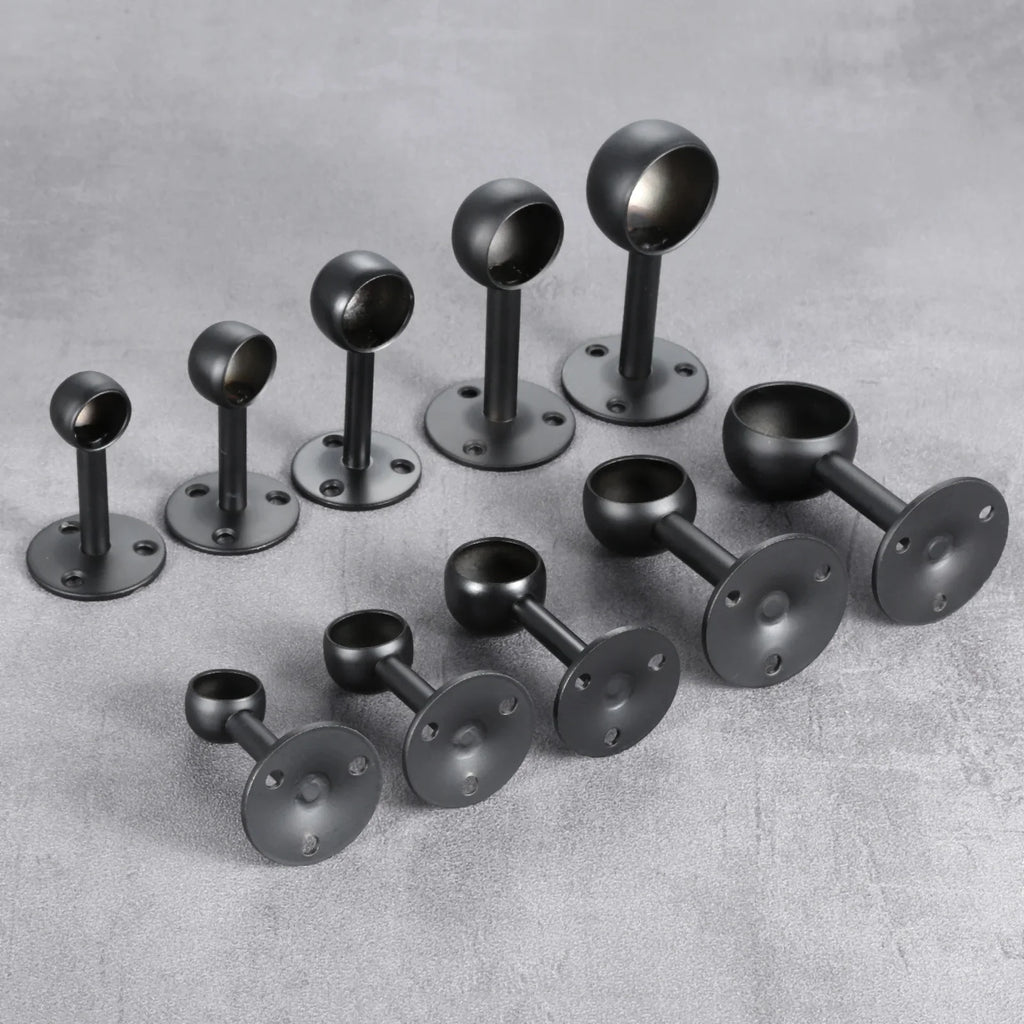 2Pcs Black Steel Closet Pole Socket Brackets Wardrobe Rod Brackets Curtain Rod End Supports Flange Rod Holder 16/19/22/25/32mm