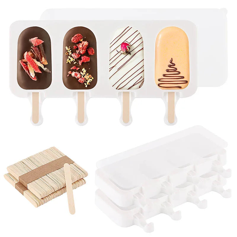 Popsicles Molds with 50pcs Wooden Popsicles Sticks Easy-Release Silicone Ice Pop Molds Making Ice Cream BPA Free Moulds NONE 제빙기