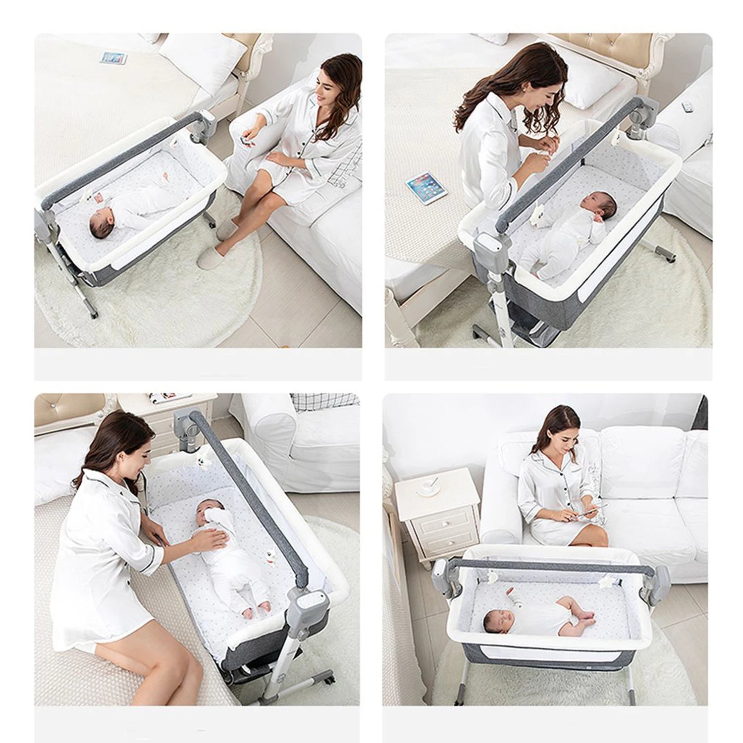 Baby Bassinet,Automatic Electric Rocking with Remote,Newborn Bedside Bassinet, Foldable Travel Co-Sleeper for Infant SteAnny
