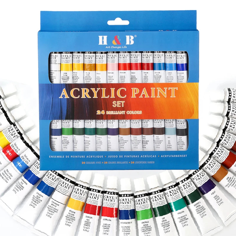 H&B 24 Colors Acrylic Paint Set Pigment 야광도료 Art Supplies акриловые краски 야for for Metal Plastic Ceramic Leather Wood Glass