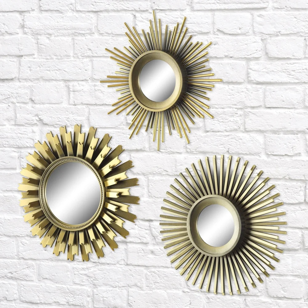 3 Piece Round Sunburst Mirror Set Mid Century Modern Home Decor Lightweight Wall Accent Mirrors Versatile Decorative Wall Art