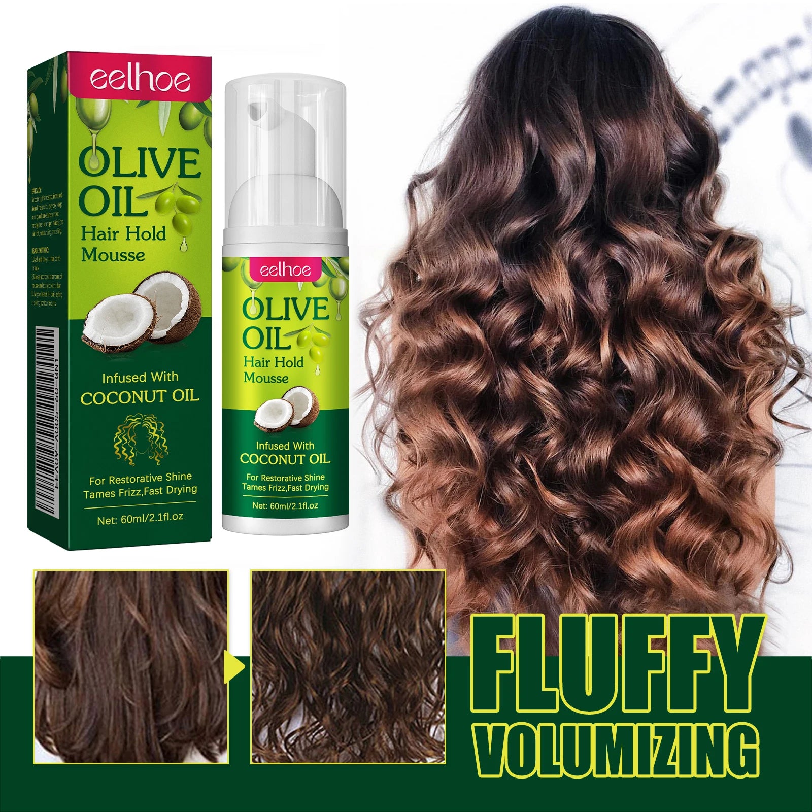 Olive Oil Hair Hold Mousse Anti Frizz Lasting Nourishing Natural Hair Wave Curl Fluffy Hairspray Hair Hold Spray for Hairstyle