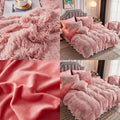 King Size Pink Ombre Crystal Velvet 3-Piece Shaggy Faux Fur Bedding Set with Comforter & Pillow Shams